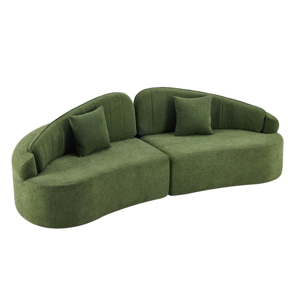 English Elm Curved Four Seat Chenille Sofa with Removable Backrest for Retro Apartment Living Green W3612S00042