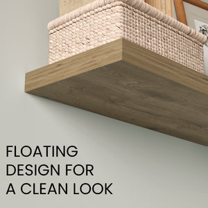 English Elm Floating Shelves - Macadamia Beige Set Of 2, Modern Minimalist Design For Stylish Home Decor B097P369447