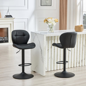 English Elm Set of 2 Adjustable Pu Tufted Barstools with Metal Base for Kitchen or Bar W3875P382611