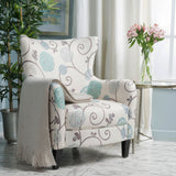 Christopher Knight Home® Vintage Fabric Club Chair, White/Blue Floral Pattern, Stylish Armchair, Classic Home Decor, Comfortable Seating