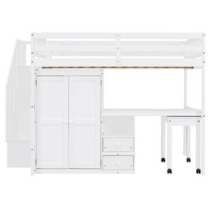 English Elm Queen Murphy Bed with Integrated Desk Cabinet Shelves Space Saving Studio Solution White N708S00014K