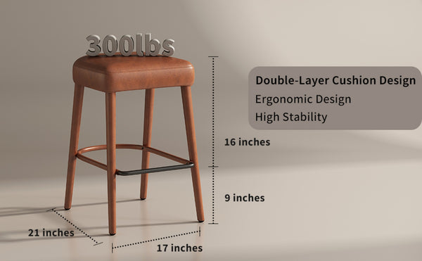 English Elm Backless Blue Fabric Upholstered Counter Stools Set of Two with Padded Seat Footrest W5096P400683