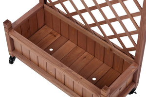 English Elm Raised Wood Planter Boxes with Integrated Trellis for Climbing Vines Set of Two D720094446