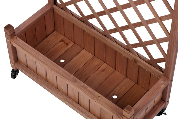 English Elm Raised Wood Planter Boxes with Integrated Trellis for Climbing Vines Set of Two D720094446