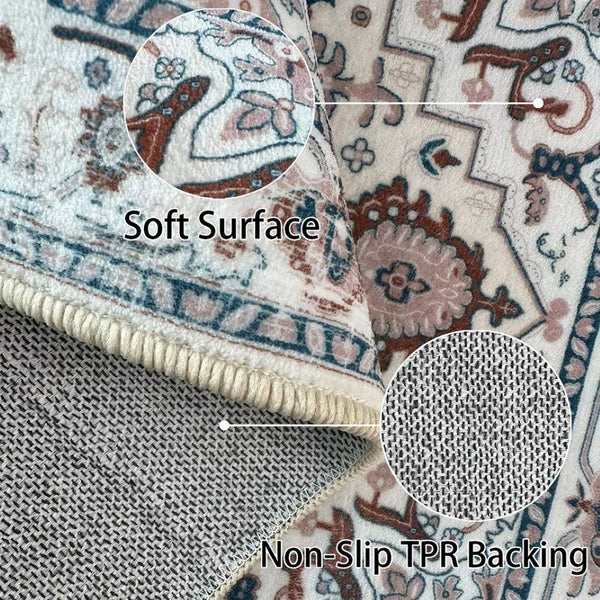 English Elm Area Rug Vintage Floral Bohemian Washable Faux Cashmere Low Pile for Living Room W2907P265119