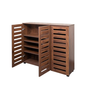 English Elm Shoe Cabinet 4-Tier Adjustable Shelf Organizer with Louvered Doors for Entryway, Bedroom, Closet Walnut W331P242462