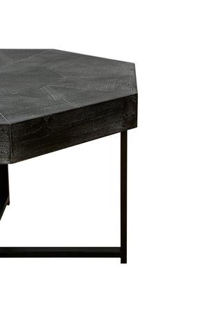 English Elm Wood Octagonal Vintage Patchwork Craft Farmhouse 30-Inch Wooden Table Top with Cross Metal Legs, Stylish Living Room Centerpiece Antique Black W1445P193123