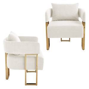 English Elm Ts Velvet Accent Chair Set of Two with Gold Metal Legs for Living Room or Office White W2311P414939