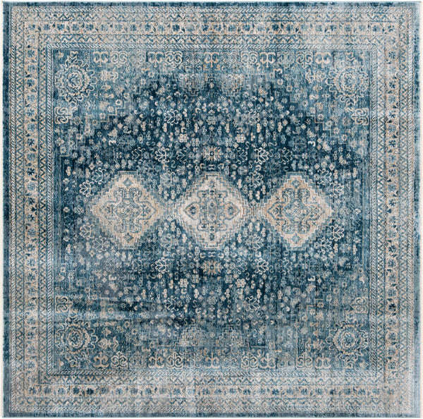 Unique Loom Newport Rosecliff Machine Made Border Rug Navy Blue, Ivory/Light Blue 8' 0" x 8' 0"