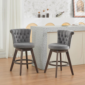 English Elm 26" Plush Velvet Swivel Counter Stools Set of 2 with Tufted Back, High-Res Foam & Sturdy Wood Legs Gray W1143P362519