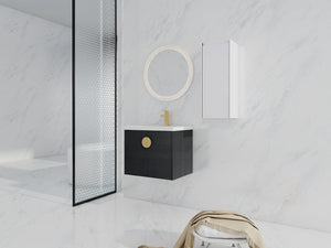 English Elm 24" Wall-Mounted Bathroom Vanity With Ceramic Sink & Side Cabinet - Stylish Storage Solution! W999S00326