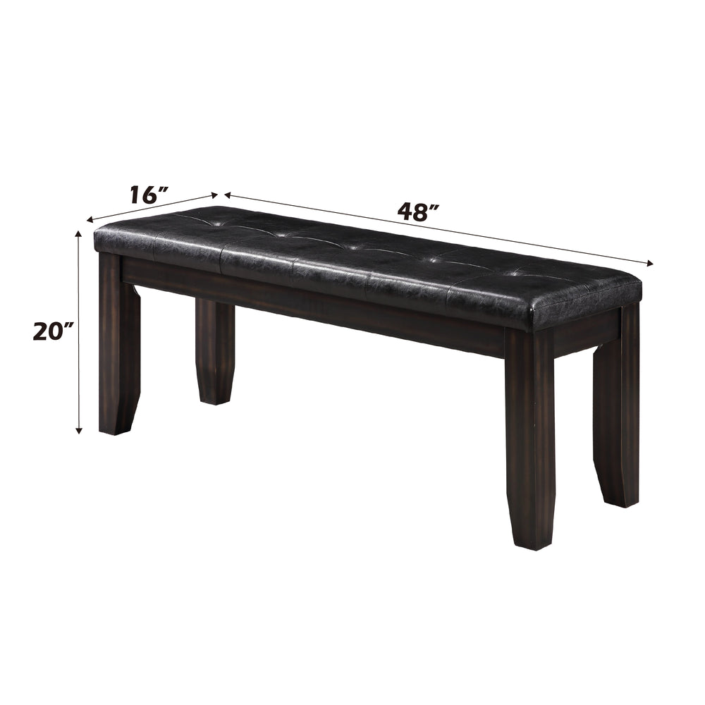 English Elm Urbana Tufted Black Faux Leather Bench with Espresso Wood Frame, Transitional Seating for Entryway B2726P345249