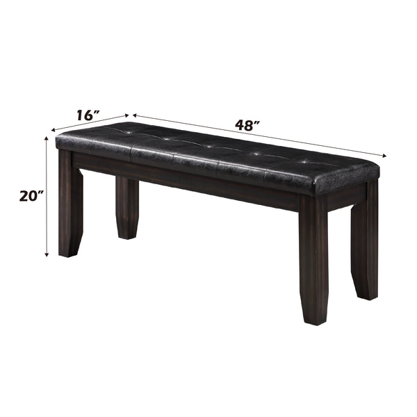 English Elm Urbana Tufted Black Faux Leather Bench with Espresso Wood Frame, Transitional Seating for Entryway B2726P345249
