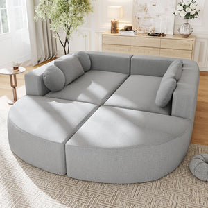 English Elm Boneless Modular Sectional Sofa with Curved Ends, Deep Bouclé Seating, Convertible Sofa Bed & Pillows for Living Room Grey N719S002120E