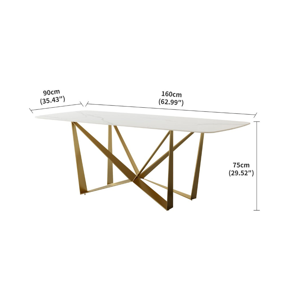 English Elm Carbon Steel Dining Table with Stone Top and Matte Black Frame for Modern Rooms W1002S00003