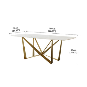 English Elm Carbon Steel Dining Table with Stone Top and Matte Black Frame for Modern Rooms W1002S00003