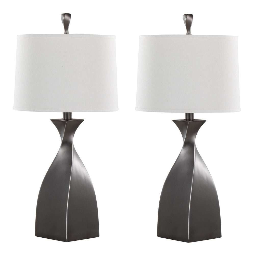 English Elm Curvo 30" Contemporary Polyresin Table Lamp Set of 2 in Rubbed Grey Slate with White Linen Shade, 3-Way B202P224055