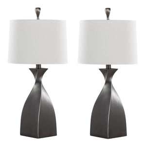English Elm Curvo 30" Contemporary Polyresin Table Lamp Set of 2 in Rubbed Grey Slate with White Linen Shade, 3-Way B202P224055