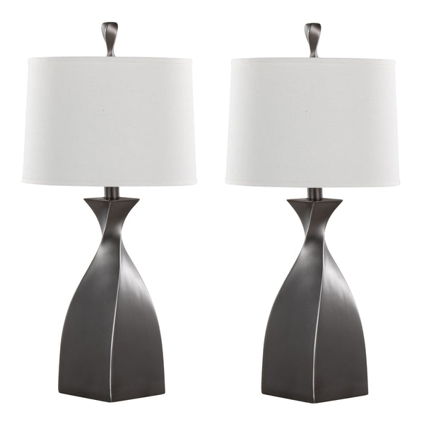 English Elm Curvo 30" Contemporary Polyresin Table Lamp Set of 2 in Rubbed Grey Slate with White Linen Shade, 3-Way B202P224055
