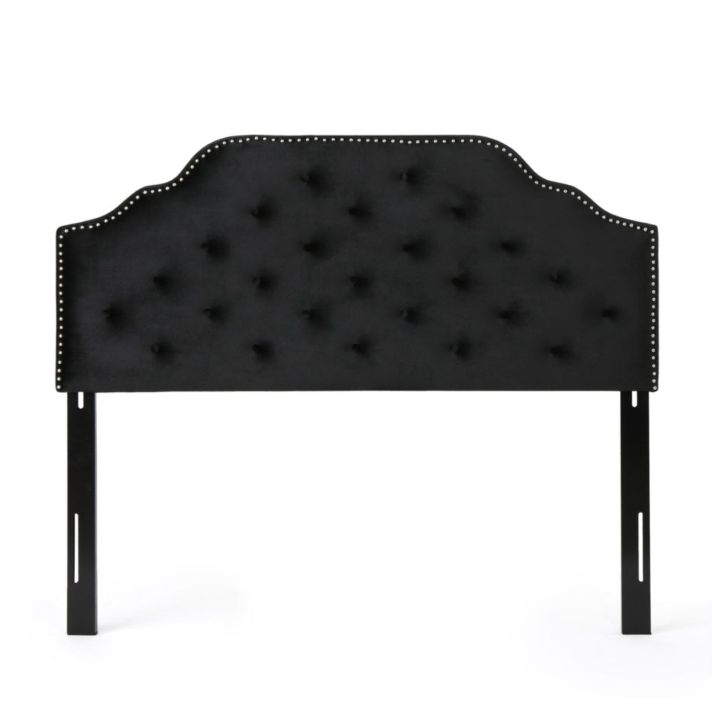 English Elm Tufted Queen Headboard with Nailhead Trim Solid Wood Frame and Adjustable Metal Legs Black 57877.00NVLTBLK
