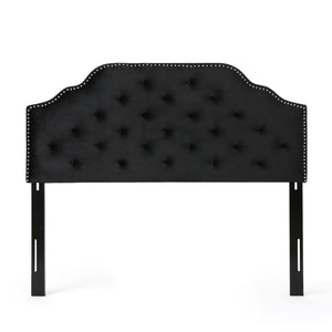 English Elm Tufted Queen Headboard with Nailhead Trim Solid Wood Frame and Adjustable Metal Legs Black 57877.00NVLTBLK