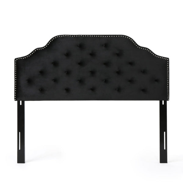 English Elm Tufted Queen Headboard with Nailhead Trim Solid Wood Frame and Adjustable Metal Legs Black 57877.00NVLTBLK