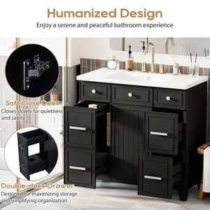 English Elm 36" Matte Black Shaker Vanity with Resin Sink Solid Wood 3 Drawer Soft Close SV000003AAB