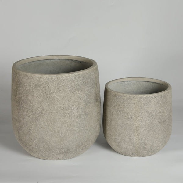 English Elm Round Concrete Style Planter Duo Handcrafted Magnesium Oxide Pots for Patio Garden W347P449373