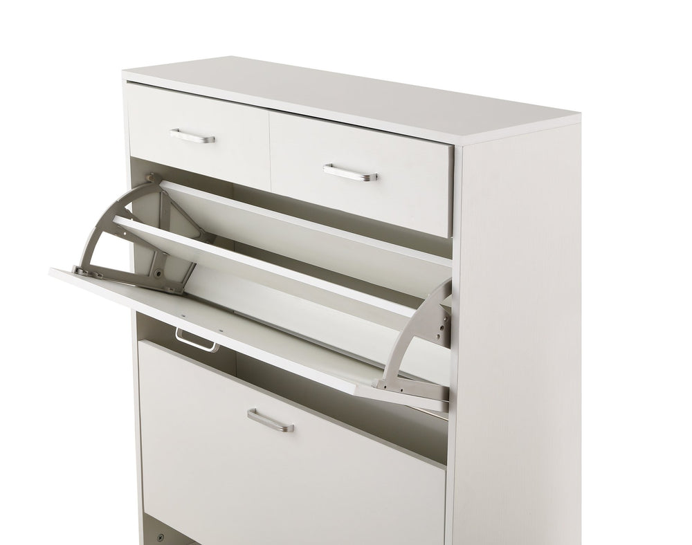 English Elm Large Shoe Cabinet – Space-Saving 2 Flip Drawers + 2 Storage Drawers, Holds 20 Pairs, Anti-Tip White Organizer (31.5" x 9.4" x 42.1") W2516P185160