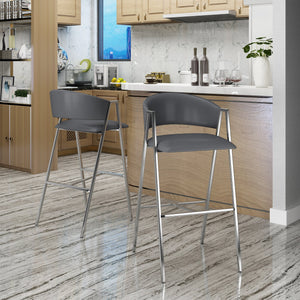 English Elm Christopher Knight Home® - BAR CHAIR MP2 Set of 2 Grey PU Mid-Century 28" Bar Stools with Padded Back, Chrome A-Frame Finish 61746.00GRY