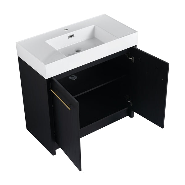 English Elm 36 Inch Freestanding Bathroom Vanity With Resin Sink & Soft-Close Doors – Modern, Durable Design W999S00179