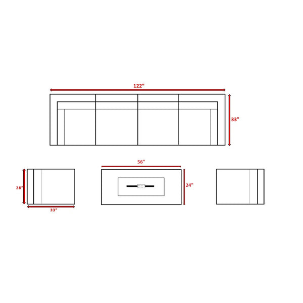 English Elm Fully Assembled 7-Piece Outdoor Seating Set With Fire Pit & Premium Cushions For Cozy Gatherings B120S00137