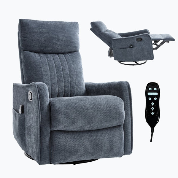 English Elm Blue Fabric Swivel Rocker Recliner with Massage Heat Nodes for Living Room Comfort Blue W1803P321823