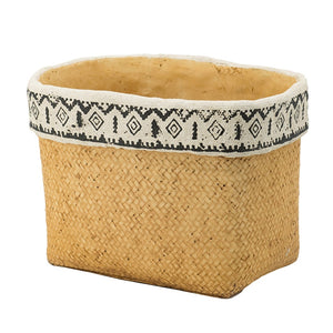 English Elm Set Of 2 Rectangular Basket Planters With Geometric Trim - Rustic Style For Indoor & Outdoor Decor W2078P322886-GIGA