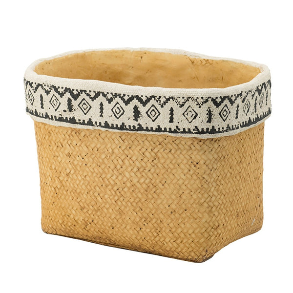 English Elm Set Of 2 Rectangular Basket Planters With Geometric Trim - Rustic Style For Indoor & Outdoor Decor W2078P322886-GIGA