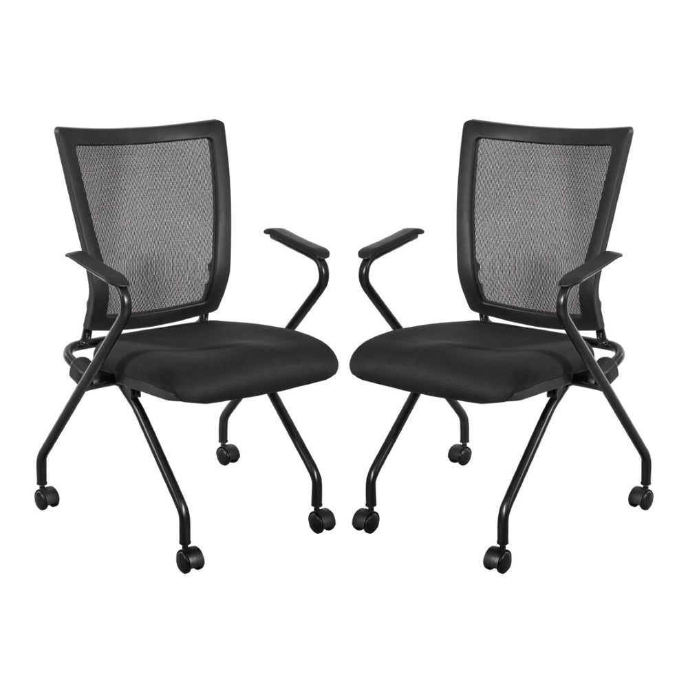 OSP Home Furnishings Soft Flex Frame Folding Chairs Pu Padded Nesting Seats for Events and Meetings 2 Pack 69349-30