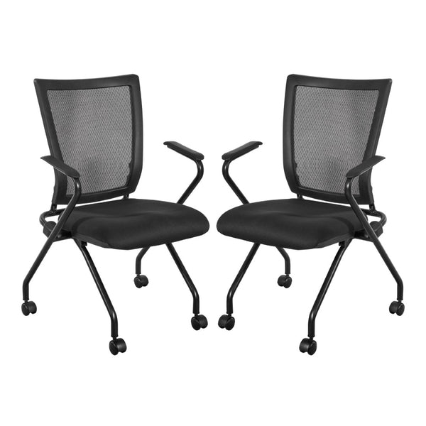 OSP Home Furnishings Soft Flex Frame Folding Chairs Pu Padded Nesting Seats for Events and Meetings 2 Pack 69349-30