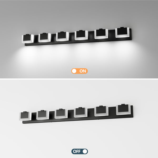 English Elm LED Black 6-Light Modern Vanity Light Matte Black Acrylic Bathroom Fixture Dimmable 36W 6000K Hard-Wired W2312P374945