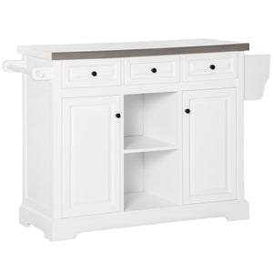 English Elm HOMCOM Stainless Steel Top Rolling Kitchen Island Cart with Drawers, Spice Rack, Cabinets, White W2225P200673