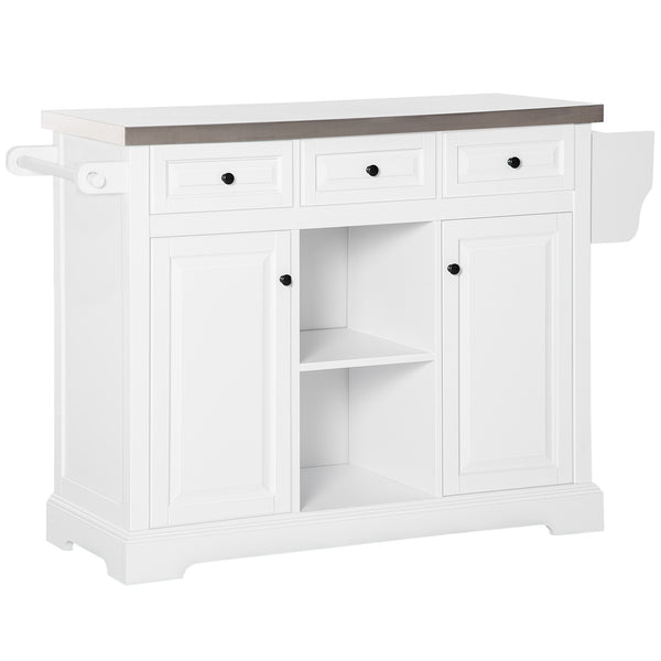 English Elm HOMCOM Stainless Steel Top Rolling Kitchen Island Cart with Drawers, Spice Rack, Cabinets, White W2225P200673