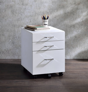 English Elm Tennos Modern White & Chrome File Cabinet with 4-Tier Shelves, 3 Drawers, Wheels & X-Frame Design B2726P294781