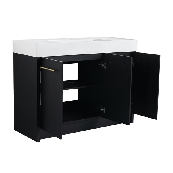 English Elm 48 Inch Freestanding Bathroom Vanity With Modern Resin Sink, Soft-Close Doors & Ample Storage Space W999S00180
