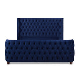 English Elm Brooklyn King Tufted Panel Bed Headboard and Footboard Set, Navy Blue Velvet