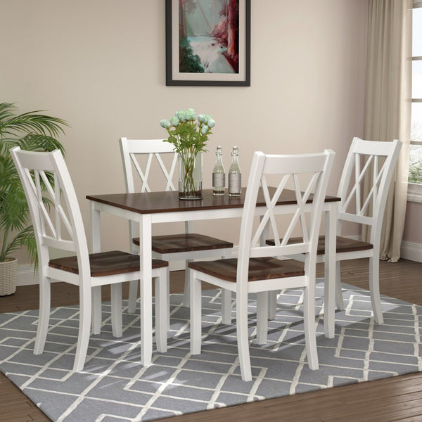 English Elm Topmax Five Piece X-back Dining Set with Solid Wood Legs and Acacia Veneer Top N717S000088K