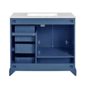 English Elm 36" Traditional Bathroom Vanity with Ceramic Sink, Solid Wood Cabinet, Soft-Close Doors & Drawers Blue N729P251630C