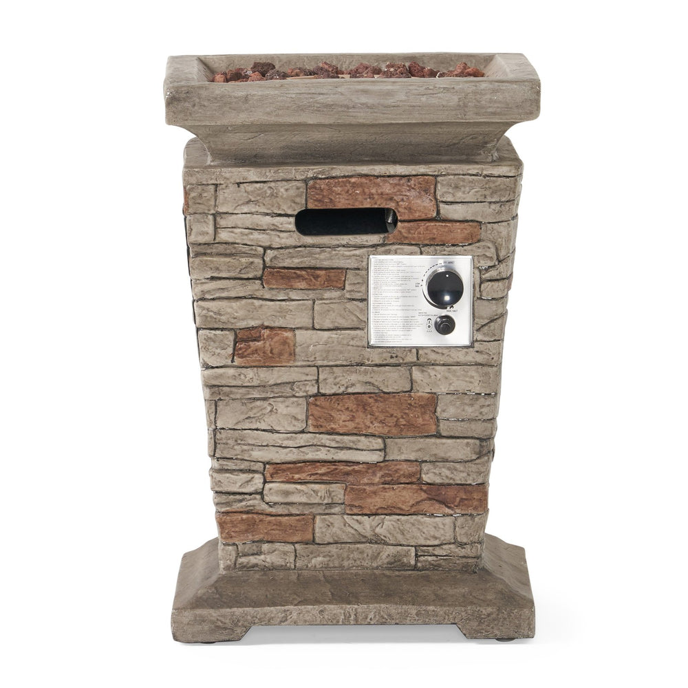 English Elm Christopher Knight Home® - Outdoor 19.50" MGO Fire Column Stone Gray - 40,000 BTU, Lightweight Concrete, Tank Inside, Ambient Glow 57562.00-40K