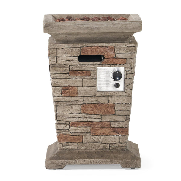 English Elm Christopher Knight Home® - Outdoor 19.50" MGO Fire Column Stone Gray - 40,000 BTU, Lightweight Concrete, Tank Inside, Ambient Glow 57562.00-40K
