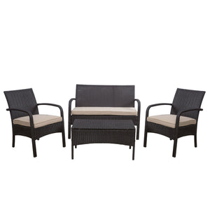 English Elm Christopher Knight Home® - CORDOBA PE Rattan 4-Pc Wicker Chat Set with Cushions, Iron Legs & Waterproof Fabric Comfort Brown+Tan 57458.00