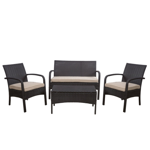 English Elm Christopher Knight Home® - CORDOBA PE Rattan 4-Pc Wicker Chat Set with Cushions, Iron Legs & Waterproof Fabric Comfort Brown+Tan 57458.00