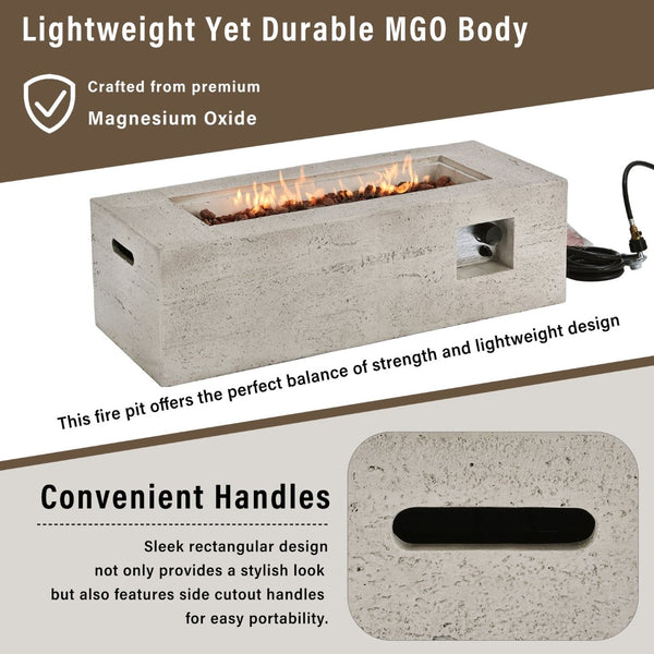 English Elm U_style Rectangular Outdoor Propane Fire Pit Mgo Set with Tank Cover Table Beige+Grey,Light Gray WY000498AAD